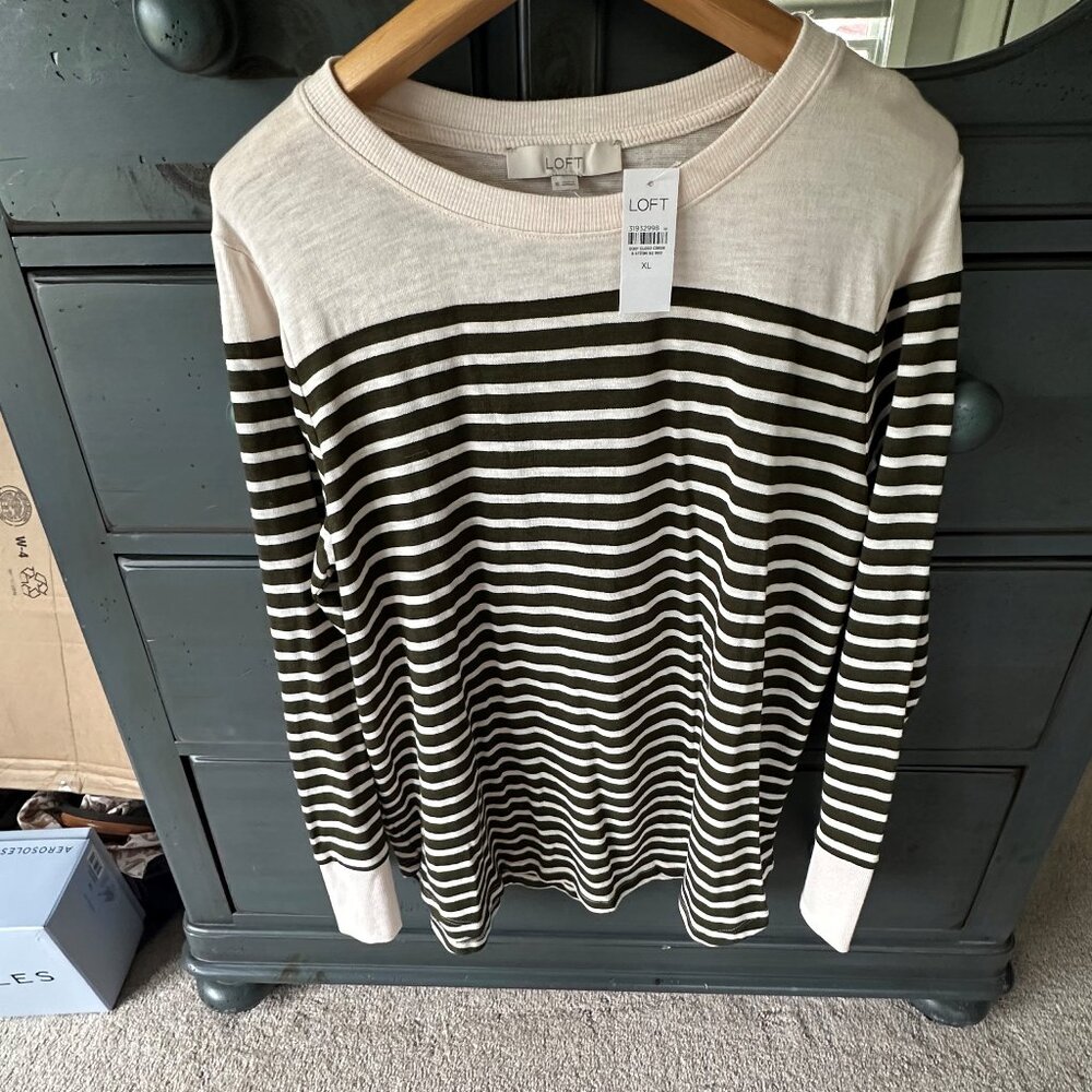 Loft Olive Green Striped Light Sweater